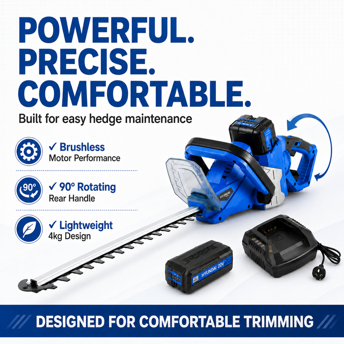Hyundai 40V Cordless Hedge Trimmer Kit – 520mm Blade, Battery & Charger Included