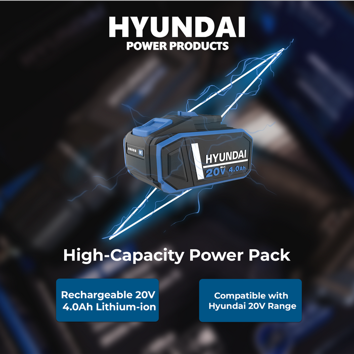 Hyundai 20V 4.0Ah Li-ion Battery – High-Capacity Power Pack for Hyundai Cordless Tools (BI20-4)