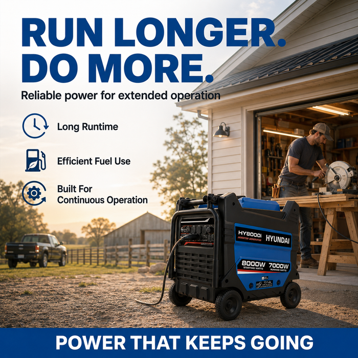 Hyundai 8000W Inverter Generator — Heavy-Duty Portable Power, Anywhere