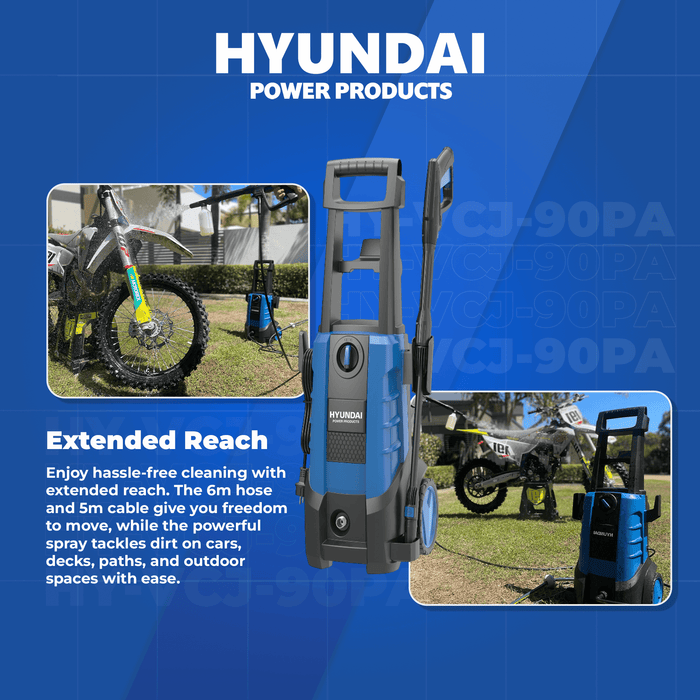 Hyundai 1958 PSI Electric Pressure Washer – 1800W, Patio Cleaner, Turbo Nozzle (HY-VCJ-90PA)