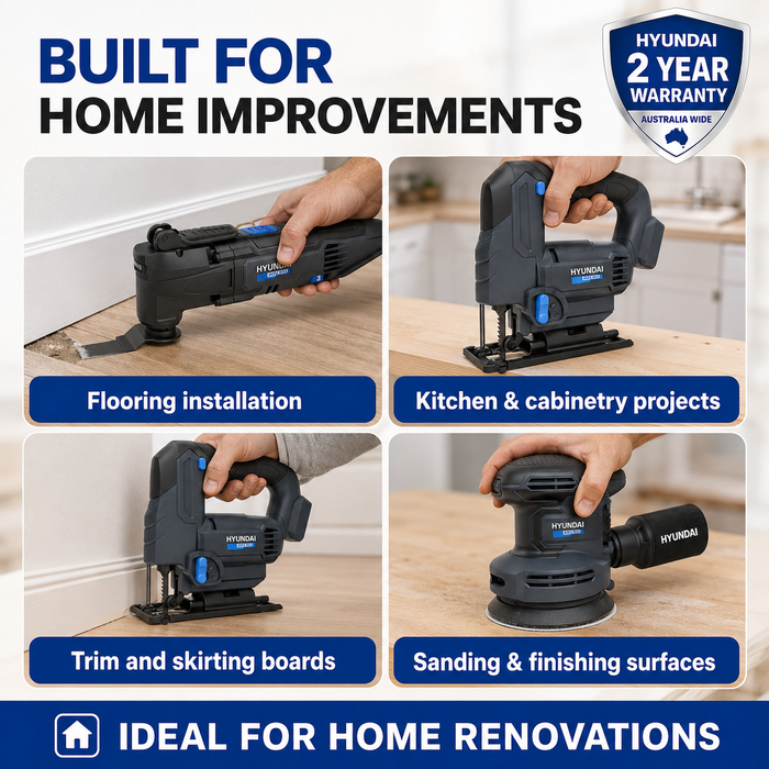 Hyundai 20V Renovation Kit – Multi Tool, Jigsaw, Orbital Sander, 2.0Ah Battery & Fast Charger – Complete Home Renovation Kit