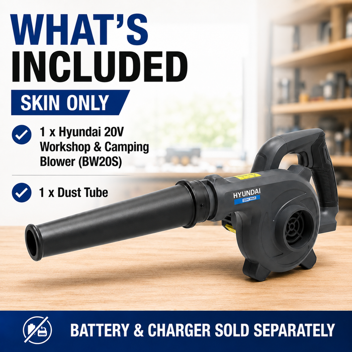 Hyundai 20V Cordless Workshop & Camping Blower – Compact, Lightweight, Single-Hand Use – Skin Only