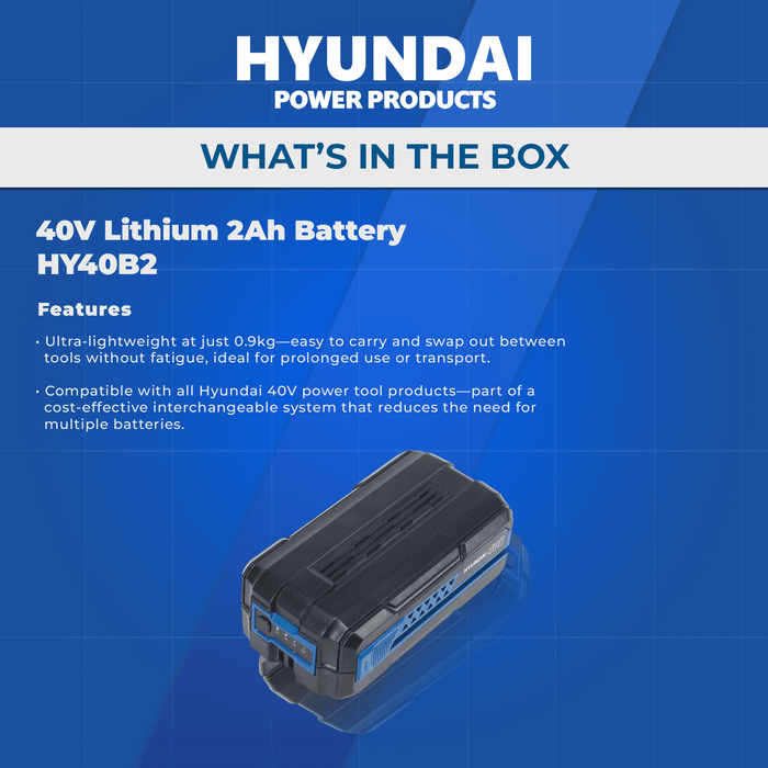 Hyundai 40V Lithium 2Ah Battery – Rechargeable Power Pack for Hyundai Garden Tools (HY40B2)