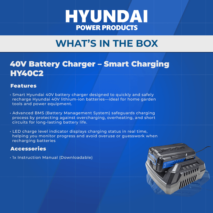 Hyundai 40V Battery Charger - Fast 30-Minute Charge, 5A Output, Compact and Lightweight Design (HY40C4)