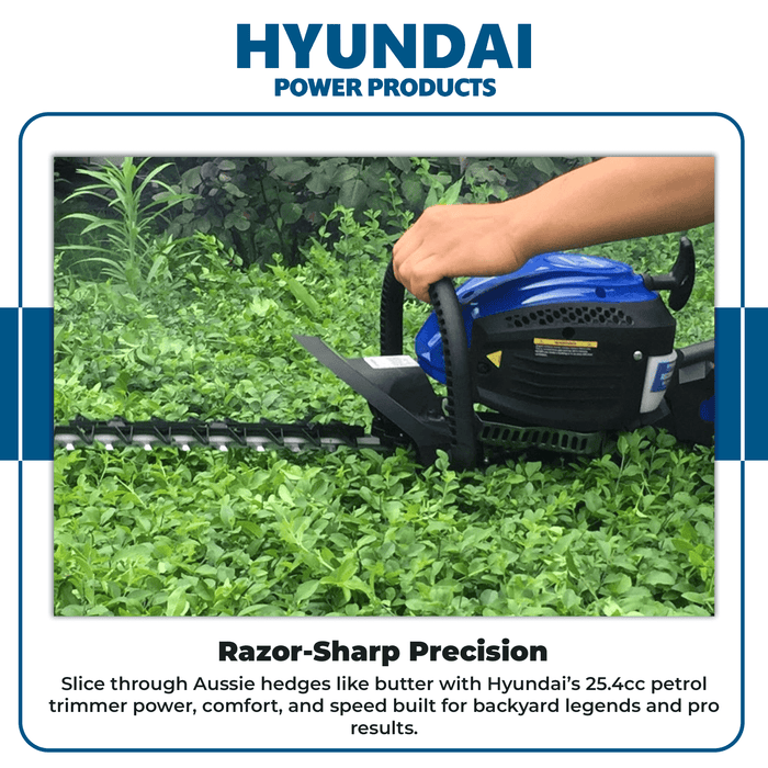 Hyundai 25.4cc Petrol Hedge Trimmer – Double Reciprocating Blade, Rotatable Handle, Easy Start (HYT2622-3)