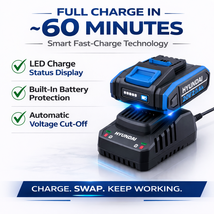 Hyundai 20V Cordless Jigsaw Kit – Battery & Fast Charger Included, 2500 SPM Power Saw, Cuts Wood Plastic & Steel, DIY Renovation Cutting Tool (JS20S-24/ B120-2/C202)