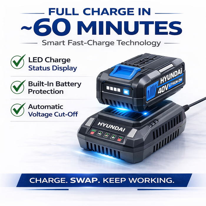Hyundai 40V CORDLESS LEAF BLOWER KIT – 212km/h Power, Battery & Charger Included – Garden, Patio, Driveway & Gutter Cleanup - FULL KIT (HYB40LI/HY40B2/HY40C2)