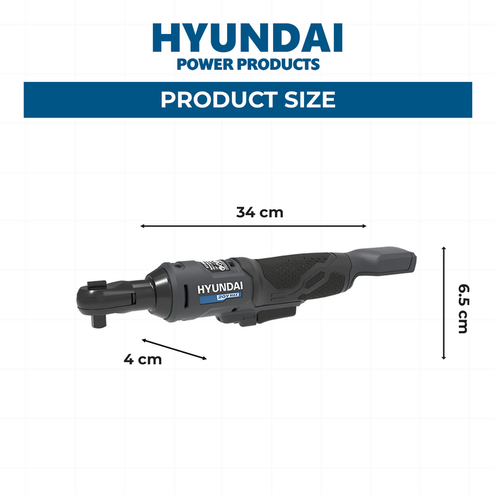 Hyundai 20V Cordless Ratchet Wrench – 47Nm, LED, Compact Head, FWD/REV Switch - SKIN ONLY (RW20S-47)