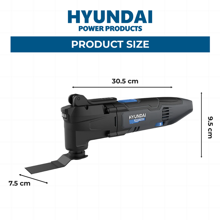 Hyundai 20V Cordless Multi Cutter – Oscillating Tool for Cutting, Scraping, Sanding – SKIN ONLY (MC20S)