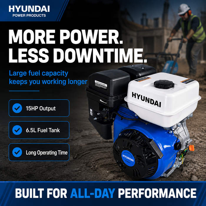 Hyundai 15HP Petrol Engine for Generators, Pressure Washers, Water Pumps, Tillers and More