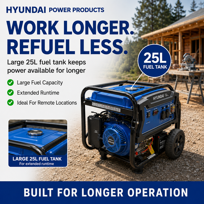 Hyundai 6.8 kVA Portable Petrol Generator — Heavy-Duty Power for Home, Site & Work