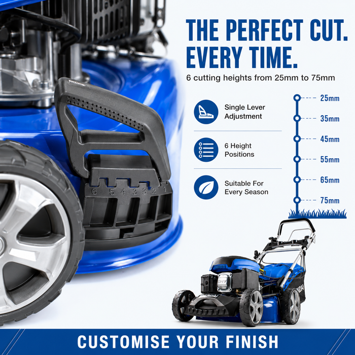 Hyundai 18" Petrol Lawn Mower – Self-Propelled, 139cc, Electric Start, 6 Heights, OPC Safety, Hose Connector