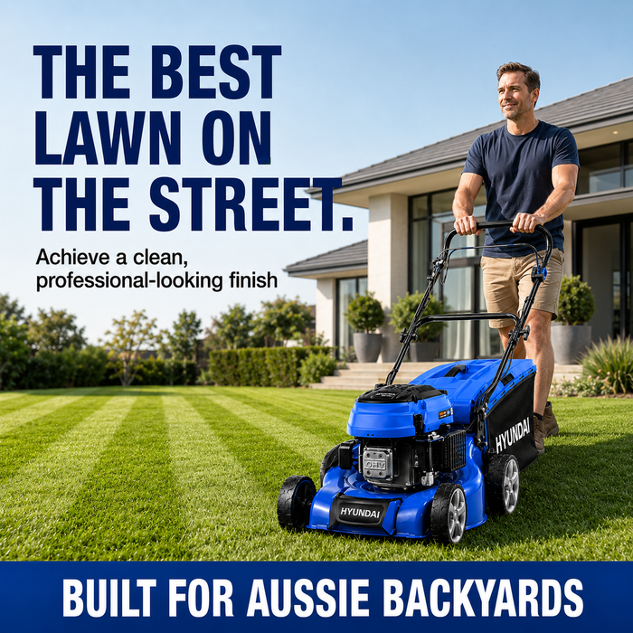 Hyundai 17" Petrol Lawn Mower Push - 145cc Engine, 6 Cutting Heights, Mulching, Compact Foldable Design