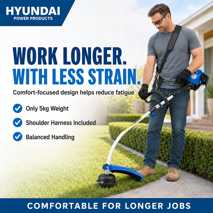 Hyundai 26cc Petrol Grass Trimmer – Lightweight 2-Stroke Line Trimmer with Tap & Go Head