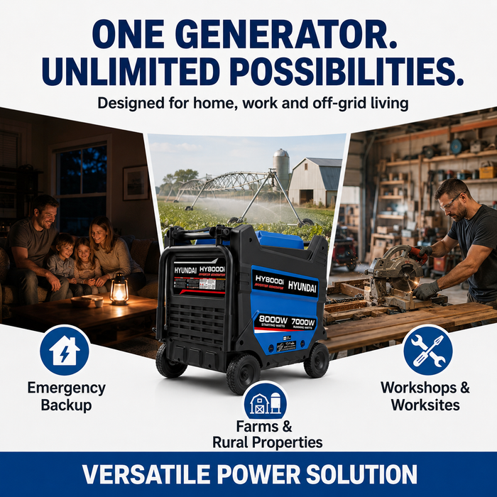 Hyundai 8000W Inverter Generator — Heavy-Duty Portable Power, Anywhere