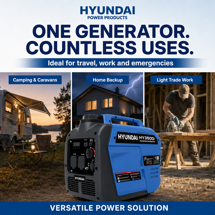 Hyundai 3500W Inverter Generator - Portable, quiet, backup for camping, jobsites or home