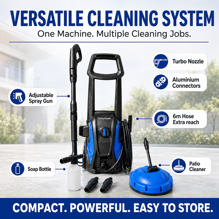 Hyundai 1595 PSI Electric Pressure Washer – 1500W, Patio Cleaner, Turbo Nozzle