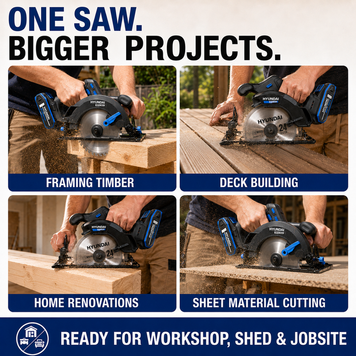Hyundai 20V Brushless Circular Saw – 190mm Blade, 67.5mm Cut Depth - Skin Only
