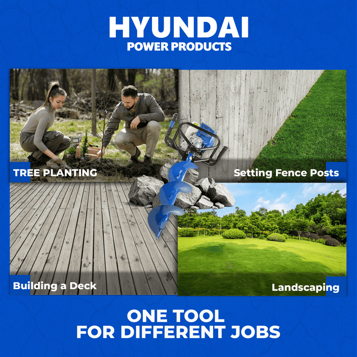 Hyundai 52cc Petrol Earth Auger – 3 Drill Bits, Anti-Vibration Handle, 2-Stroke Engine (HYEA5200X)