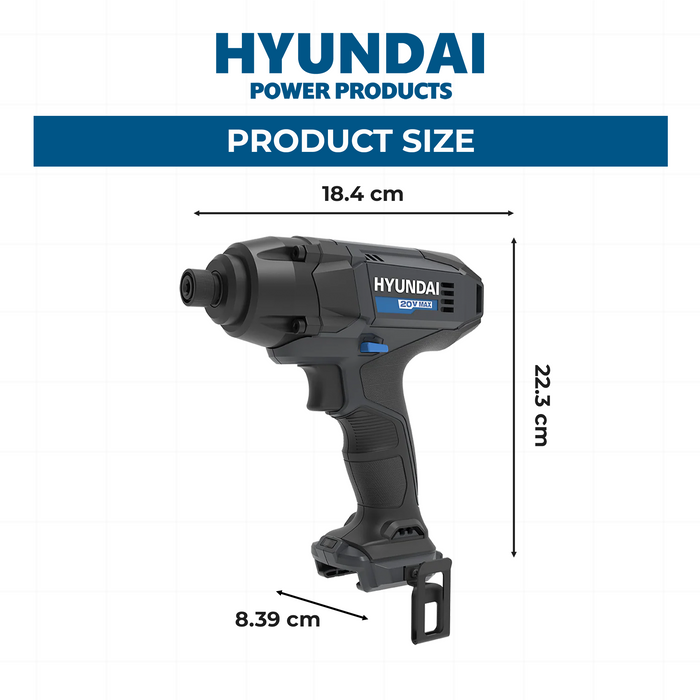 Hyundai 20V Cordless Impact Wrench – 180Nm Torque, 3000ipm, LED Light, Variable Speed - SKIN ONLY (ID20S-180)