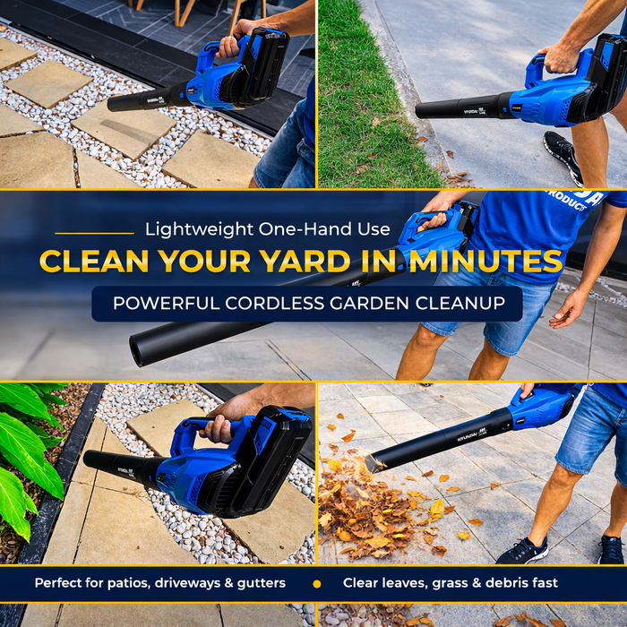 Hyundai 40V CORDLESS LEAF BLOWER KIT – 212km/h Power, Battery & Charger Included – Garden, Patio, Driveway & Gutter Cleanup - FULL KIT (HYB40LI/HY40B2/HY40C2)