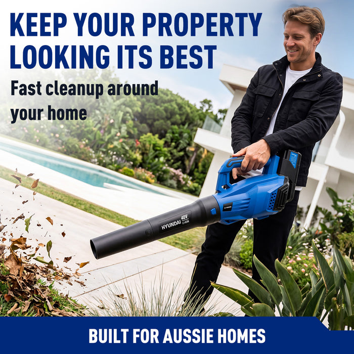 Hyundai 40V Cordless Leaf Blower Kit – 212km/h Power, Battery & Charger Included – Garden, Patio, Driveway & Gutter Cleanup