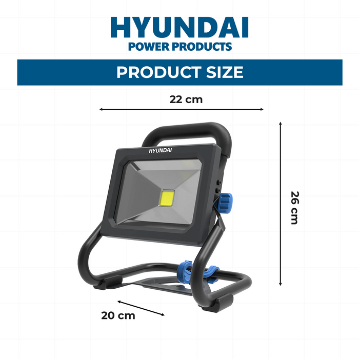 Hyundai 20V LED Work Light – 1600 Lumen, 360° Head, Tripod Mountable, 3-Mode Brightness - SKIN ONLY (WL20S-1600)