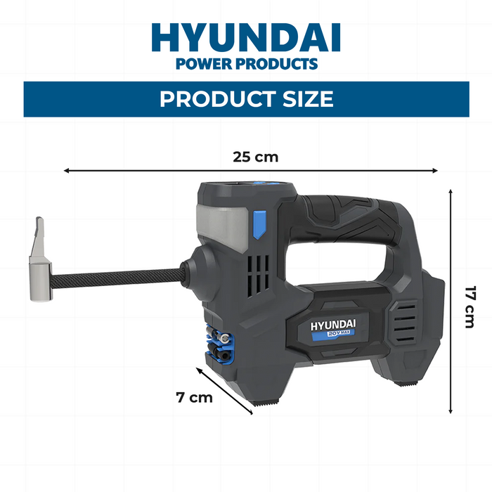 Hyundai 20V Cordless Tyre Inflator – Digital PSI Gauge, Auto Shutoff, Work Light & Emergency Beacon – SKIN ONLY (IF20S)