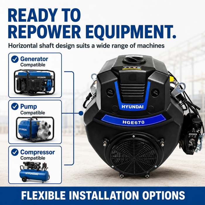 Hyundai 23HP Petrol Engine for Generators, Water pumps, Compressor drives or Industrial machinery