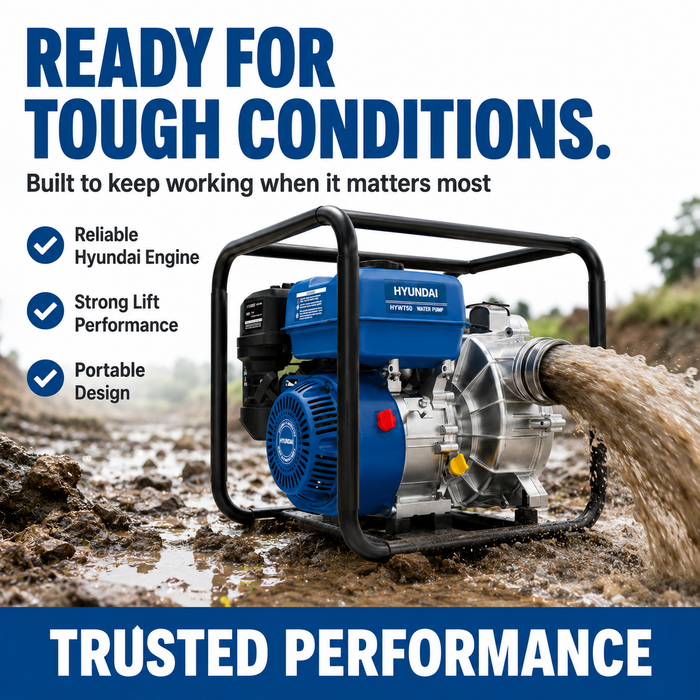 Hyundai  2″ Petrol Water & Trash Transfer Pump - farms, construction sites, irrigation systems, flooded areas, dams, pools, and more