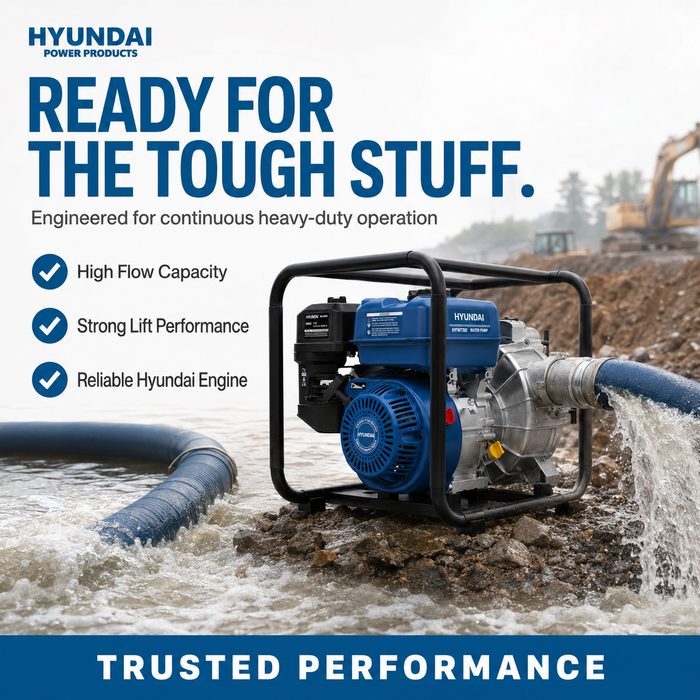 Hyundai 3″ Petrol Water & Trash Transfer Pump for farms, construction sites, irrigation systems, flooded areas, dams, pools, and more