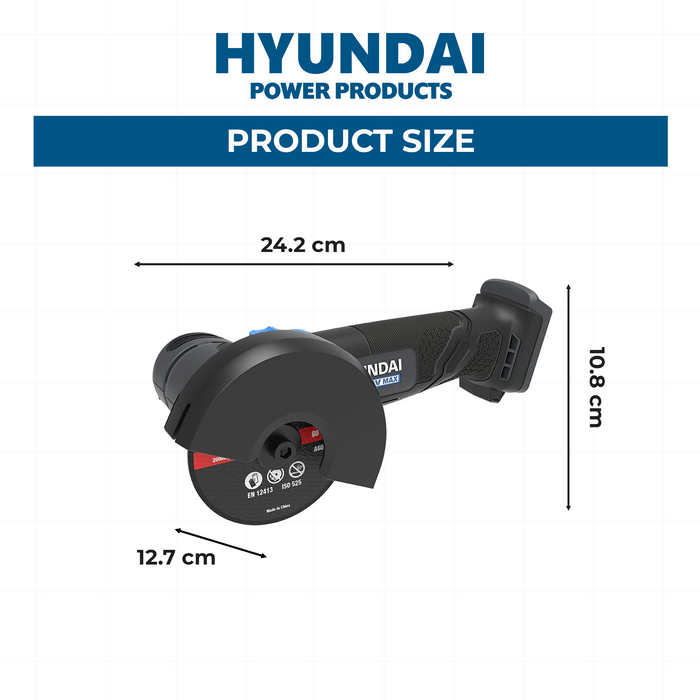 Hyundai 20V Mini Angle Grinder – 19500rpm, 76mm Disc, Tool-Free Guard - SKIN ONLY (AG20S-76)