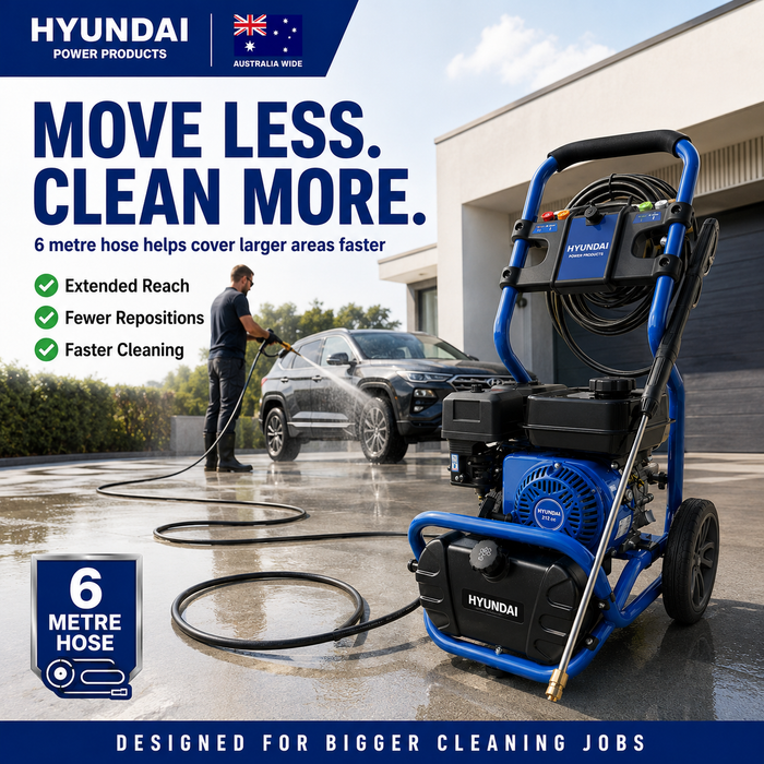 Hyundai 3500 PSI Petrol Pressure Washer – 212cc Engine, 3200W, 6m Hose