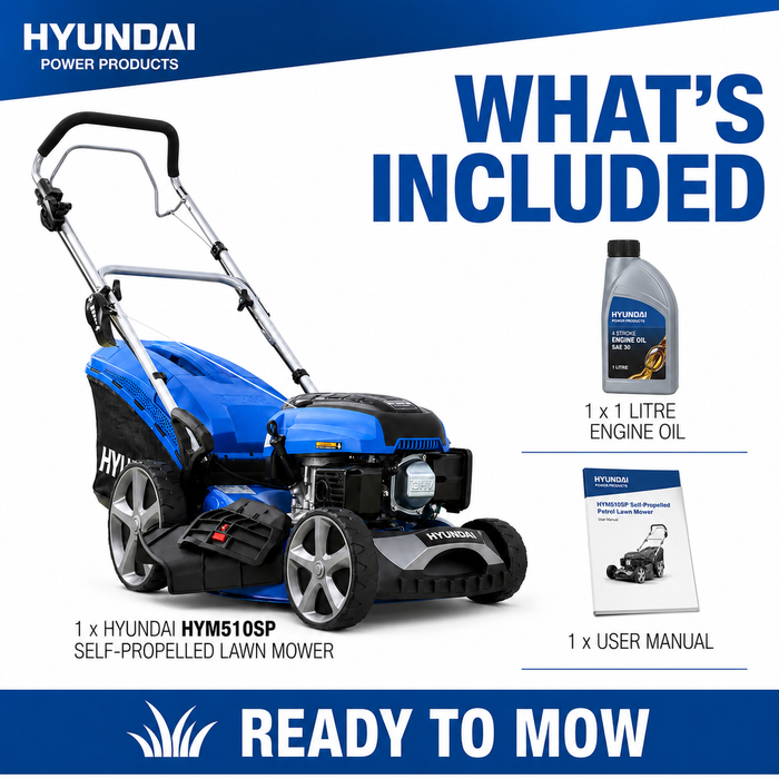 Hyundai 20" Petrol Lawn Mower – Self Propelled, 170cc OHV Engine, Steel Deck, Easy Start, Rear Wheel Drive