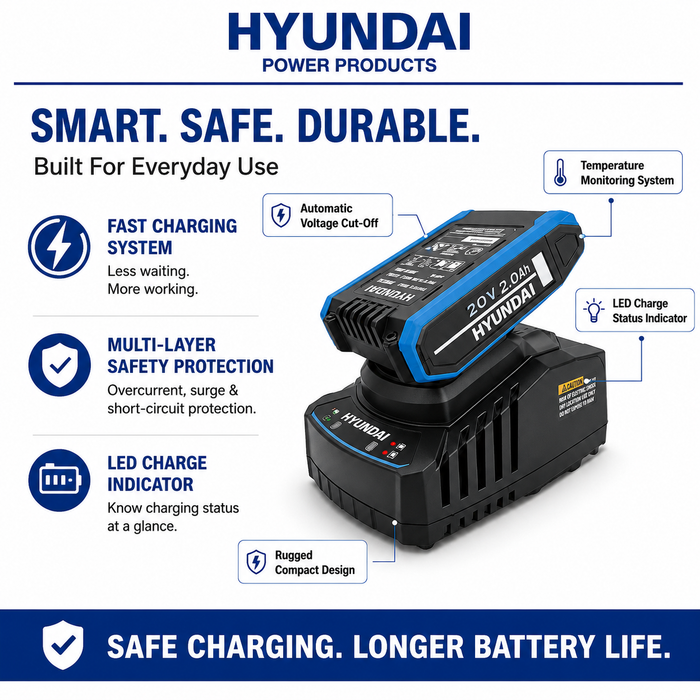 Hyundai 20V 2Ah Lithium-Ion Battery – for Hyundai 20V Cordless Power Tools - Lightweight, Reliable & Compatible