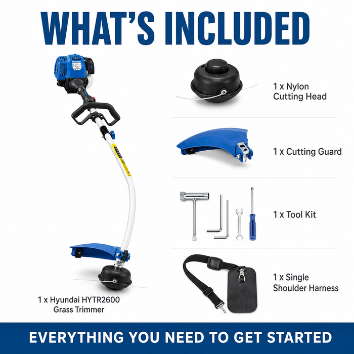 Hyundai 26cc Petrol Grass Trimmer – Lightweight 2-Stroke Line Trimmer with Tap & Go Head
