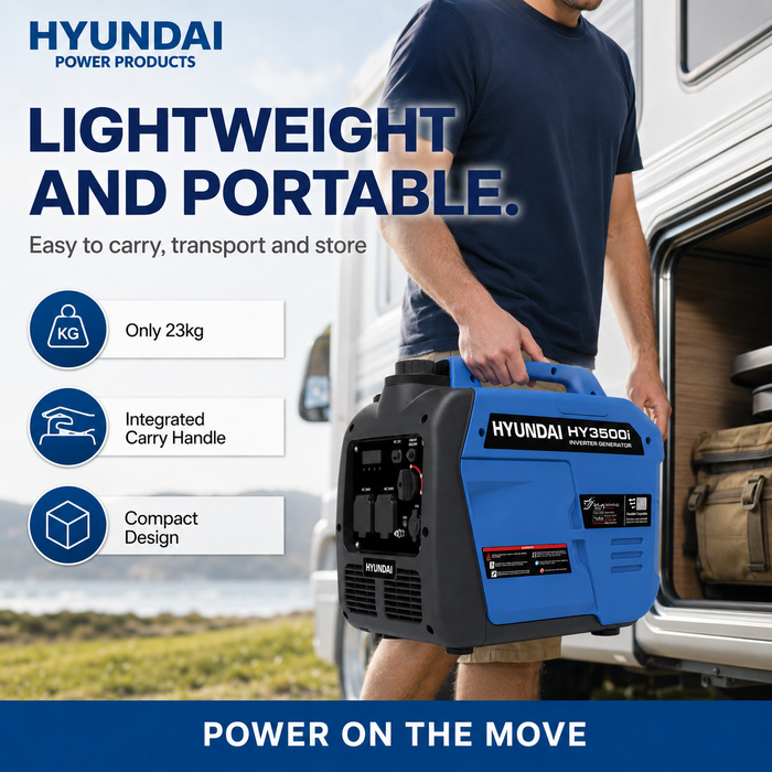 Hyundai 3500W Inverter Generator - Portable, quiet, backup for camping, jobsites or home