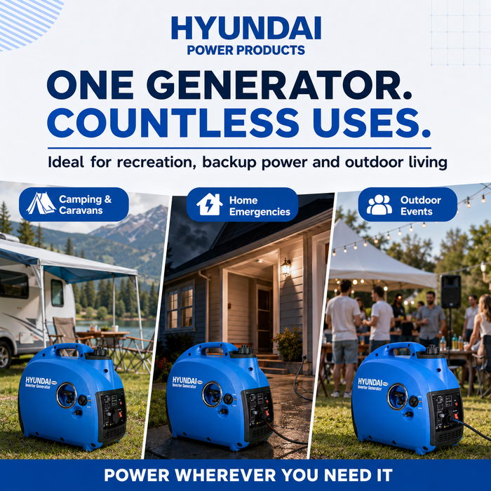 Hyundai 2000W Inverter Generator – Quiet, Portable Power for Camping & Home Backup