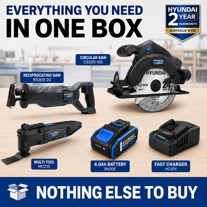 Hyundai 20V Cutting Kit – Circular Saw, Reciprocating Saw, Multi Tool, 4.0Ah Battery & Fast Charger – Complete Cordless Cutting Kit