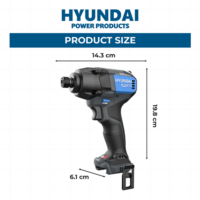 Hyundai 20V Brushless Impact Driver Kit – 230Nm, 3-Speed, LED, 4Ah Battery & Charger (ID20X-230FT)