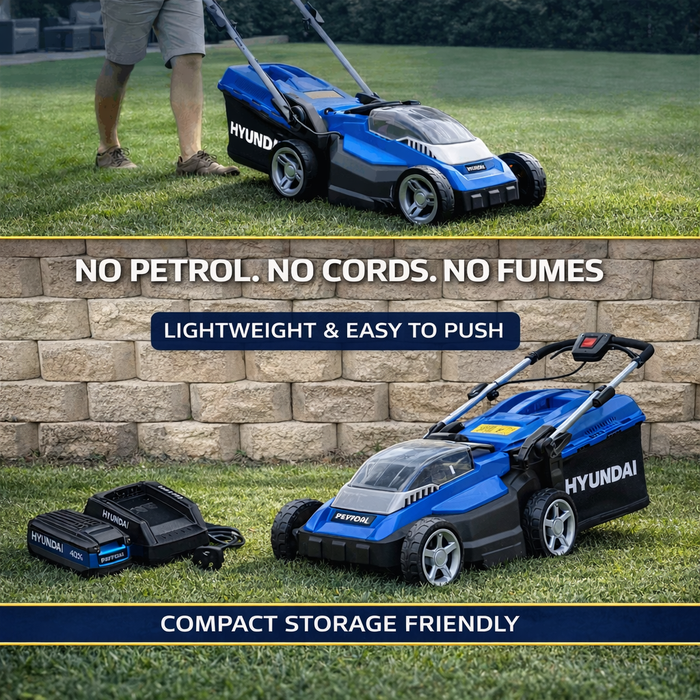 Hyundai 15" 40V Battery Lawn Mower Kit – Push Mower + 2.0Ah Battery & Charger (HY38-E40 Starter)