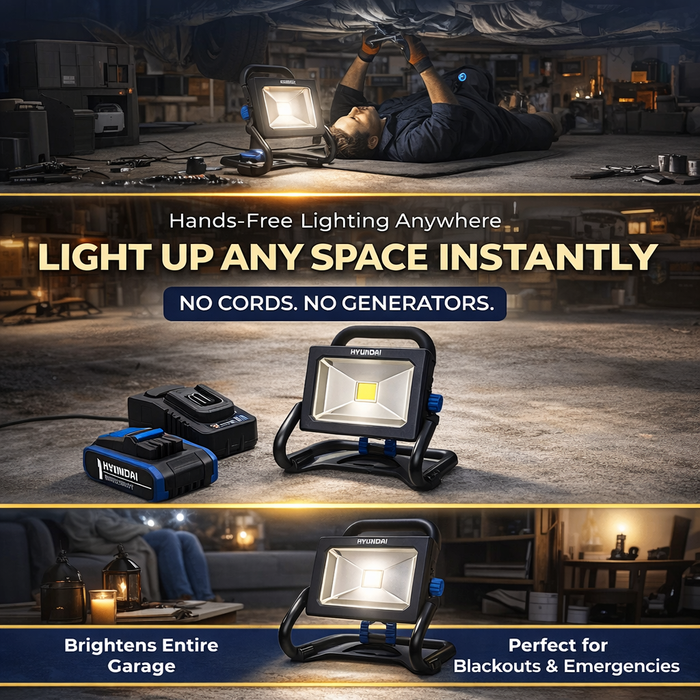 Hyundai 20V LED Work Light – 1600 Lumen, 360° Head, Tripod Mountable, 3-Mode Brightness - SKIN ONLY (WL20S-1600)