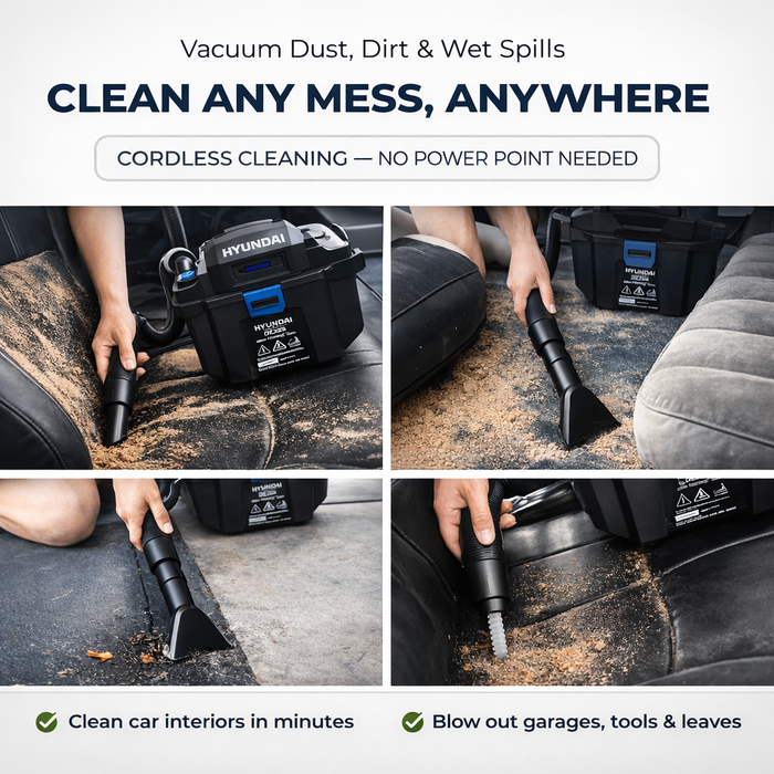 Hyundai 20V Wet & Dry Vacuum Kit – 10L Powerful Suction Car, Garage & Workshop Cleaning