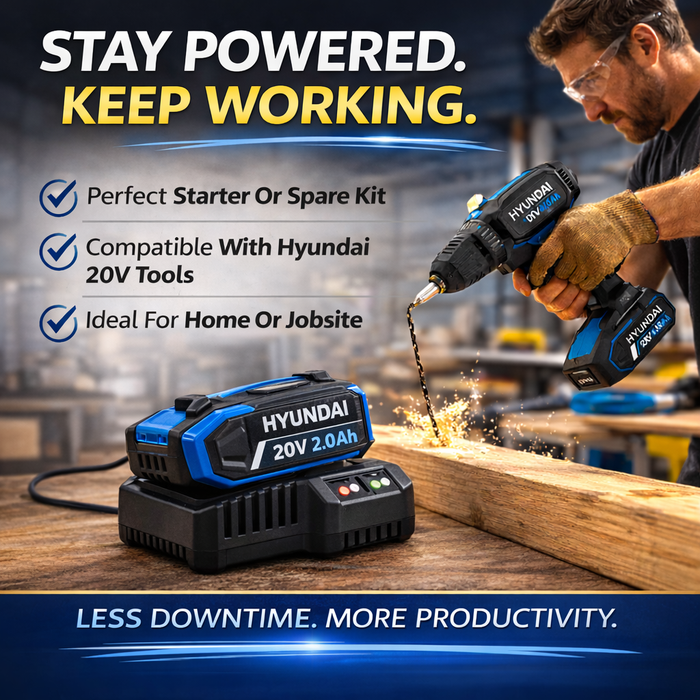 Hyundai 20V 2Ah Lithium-Ion Battery – for Hyundai 20V Cordless Power Tools - Lightweight, Reliable & Compatible