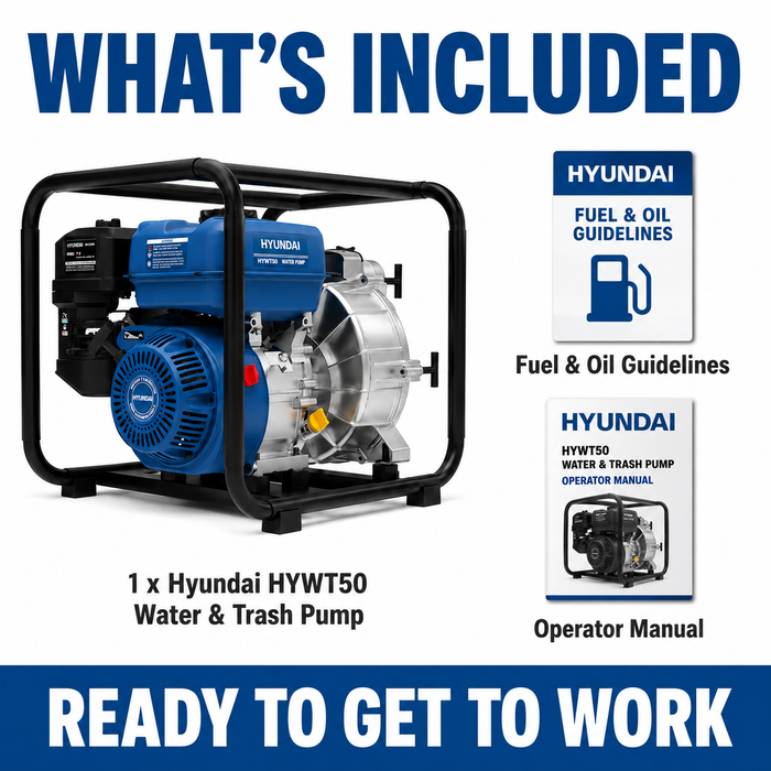 Hyundai  2″ Petrol Water & Trash Transfer Pump - farms, construction sites, irrigation systems, flooded areas, dams, pools, and more