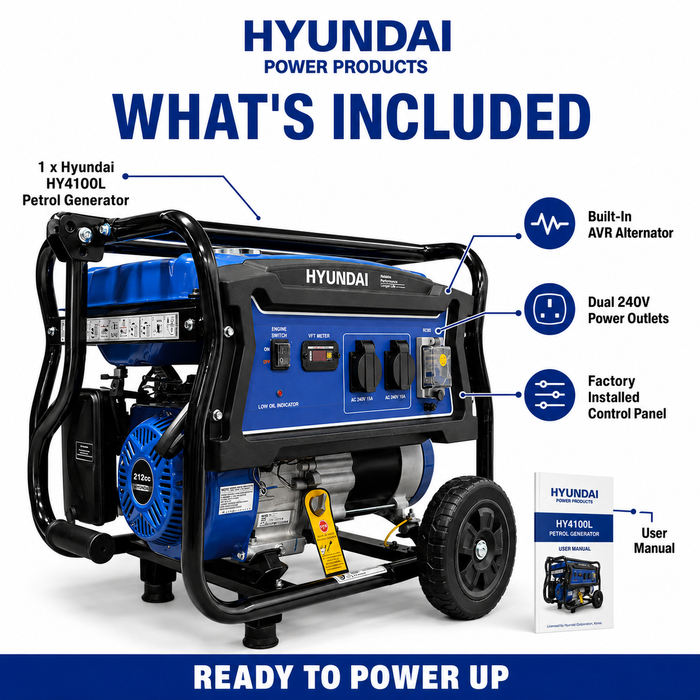 Hyundai 4kVA Portable Petrol Generator - Compact, powerful, dependable for home, jobsite or shed