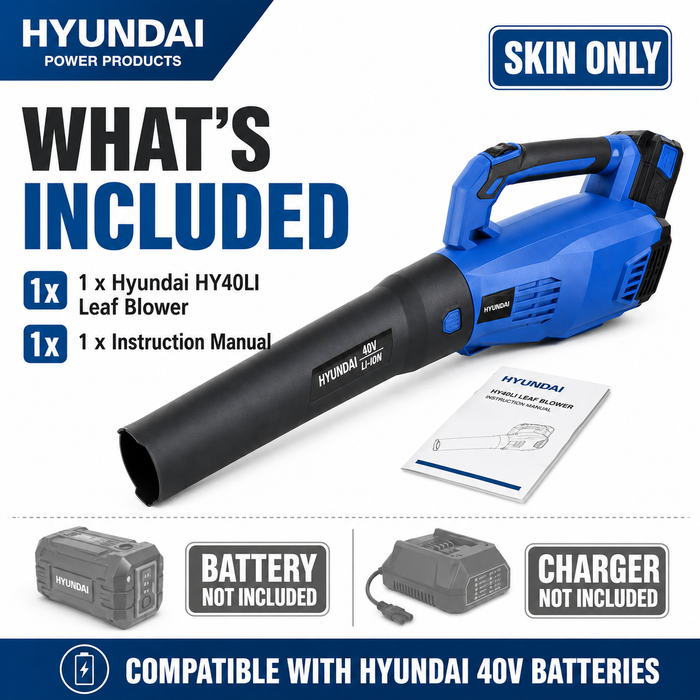 Hyundai 40V Cordless Leaf Blower – Lightweight, Variable Speed - Skin Only