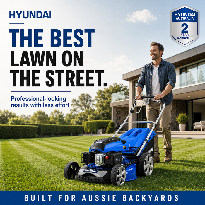 Hyundai 21" Petrol Lawn Mower - Self-Propelled,196cc Engine, Steel Deck, Easy Start, OPC Safety