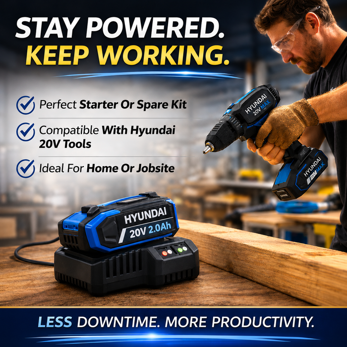 Hyundai 20V 2Ah Lithium-Ion Battery – for Hyundai 20V Cordless Power Tools - Lightweight, Reliable & Compatible