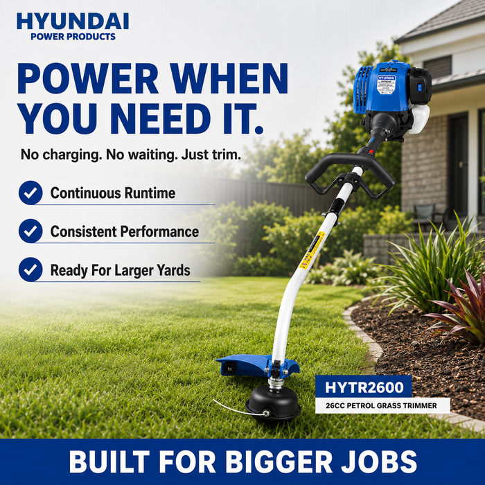 Hyundai 26cc Petrol Grass Trimmer – Lightweight 2-Stroke Line Trimmer with Tap & Go Head
